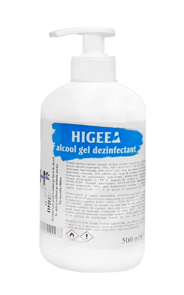 Higeea Alcool gel 0.5l cu pompita dezinfectant maini virucid Higeea imagine 2022 depozituldepapetarie.ro